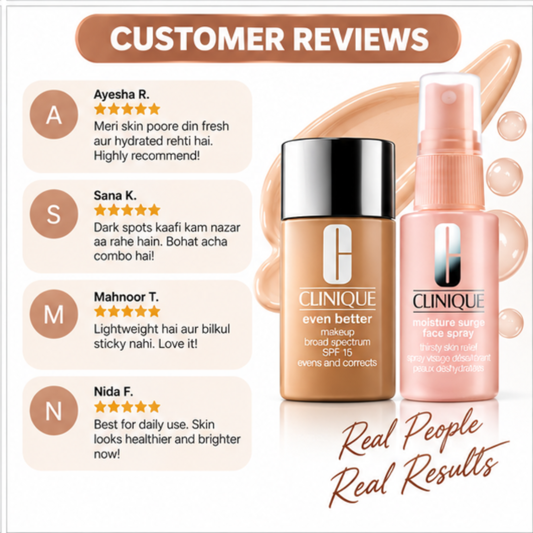 Deal of Clinique Glowy tinted Sunblock  + Moisturizing Spray – SPF 15 Broad Spectrum Makeup & Face Spray – Hydrates, Evens Skin Tone & Glowy fresh look