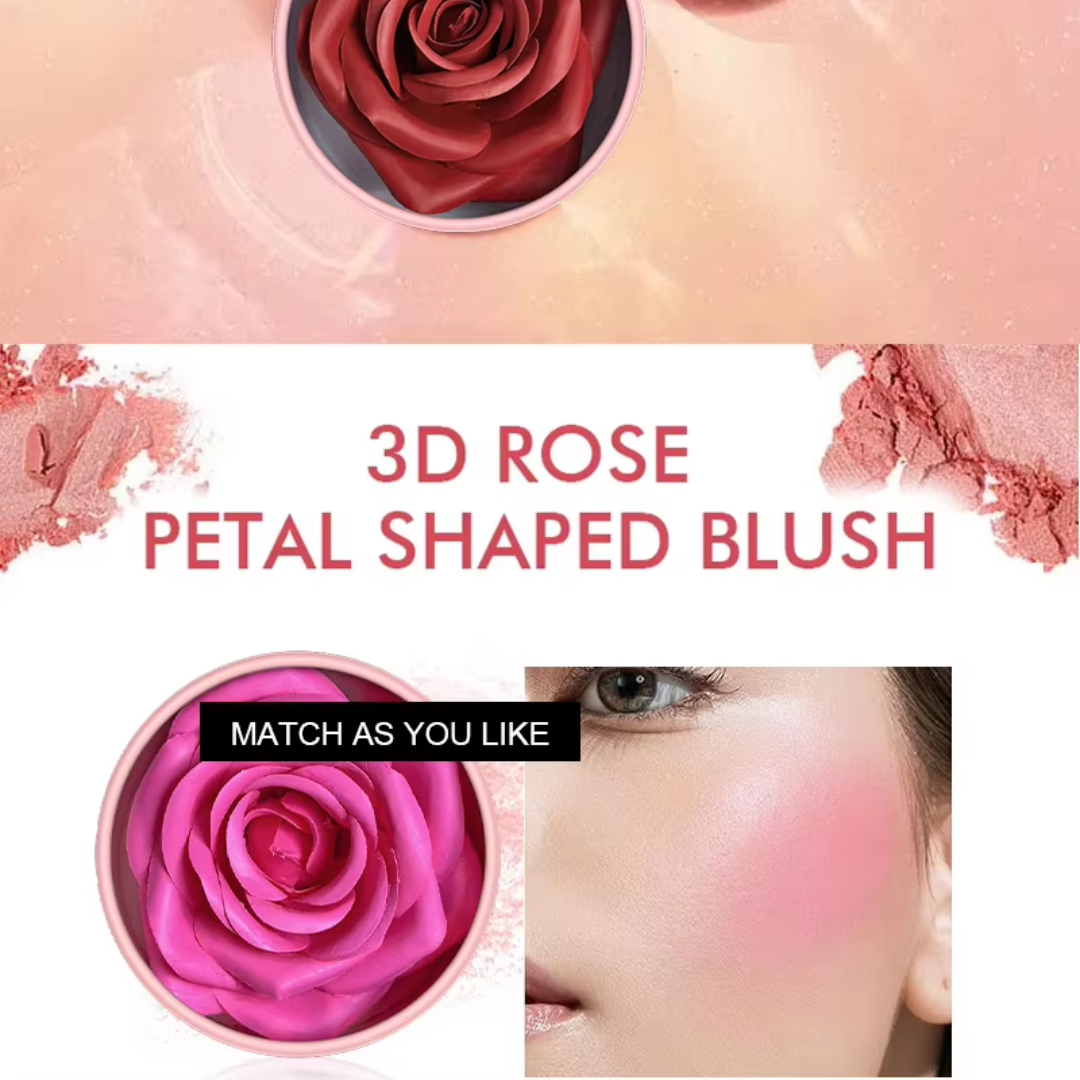 3D Rose Blush & Highlighter with Free Blending brush | Multi-purpose Blush + Eyeshadow + highlighter