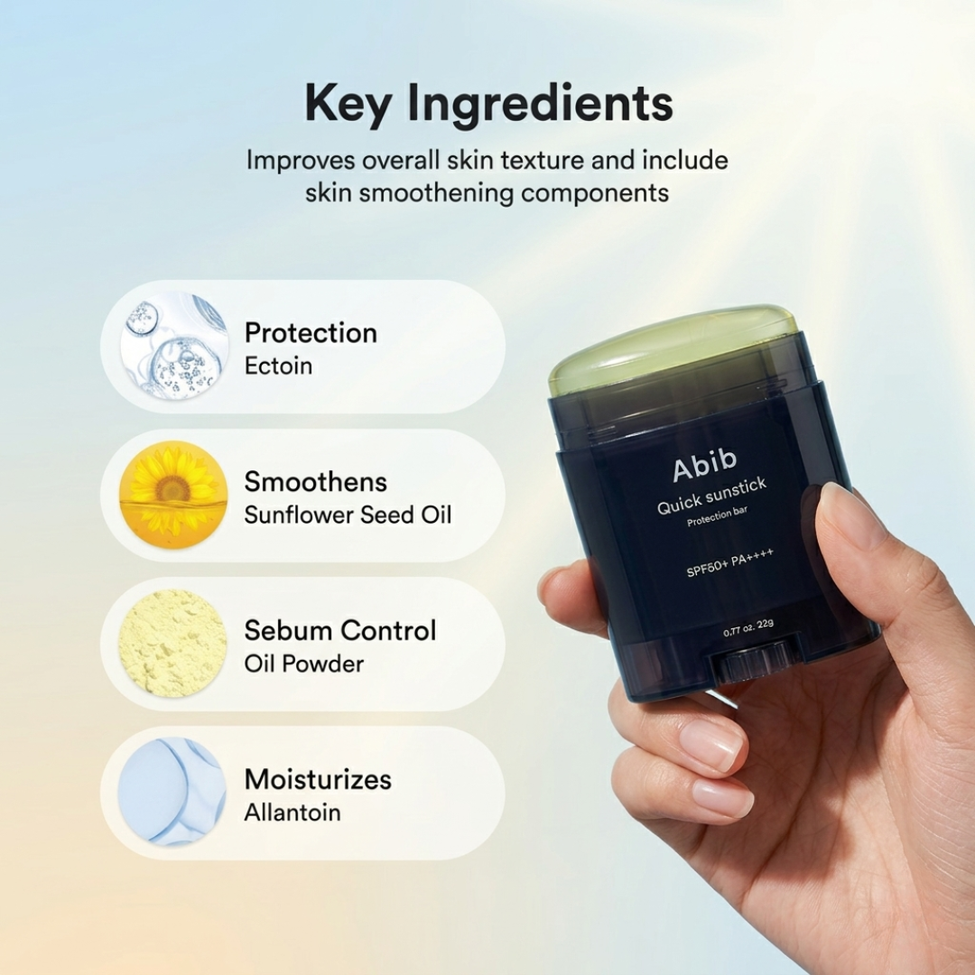 Abib Quick Sunstick Protection Bar SPF50+ PA++++ | No White Cast, Non-Greasy UV Protection Stick with Aloe, Centella & Green Tea