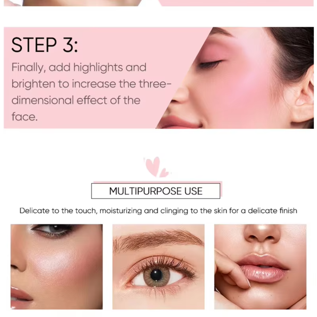 3D Rose Blush & Highlighter with Free Blending brush | Multi-purpose Blush + Eyeshadow + highlighter