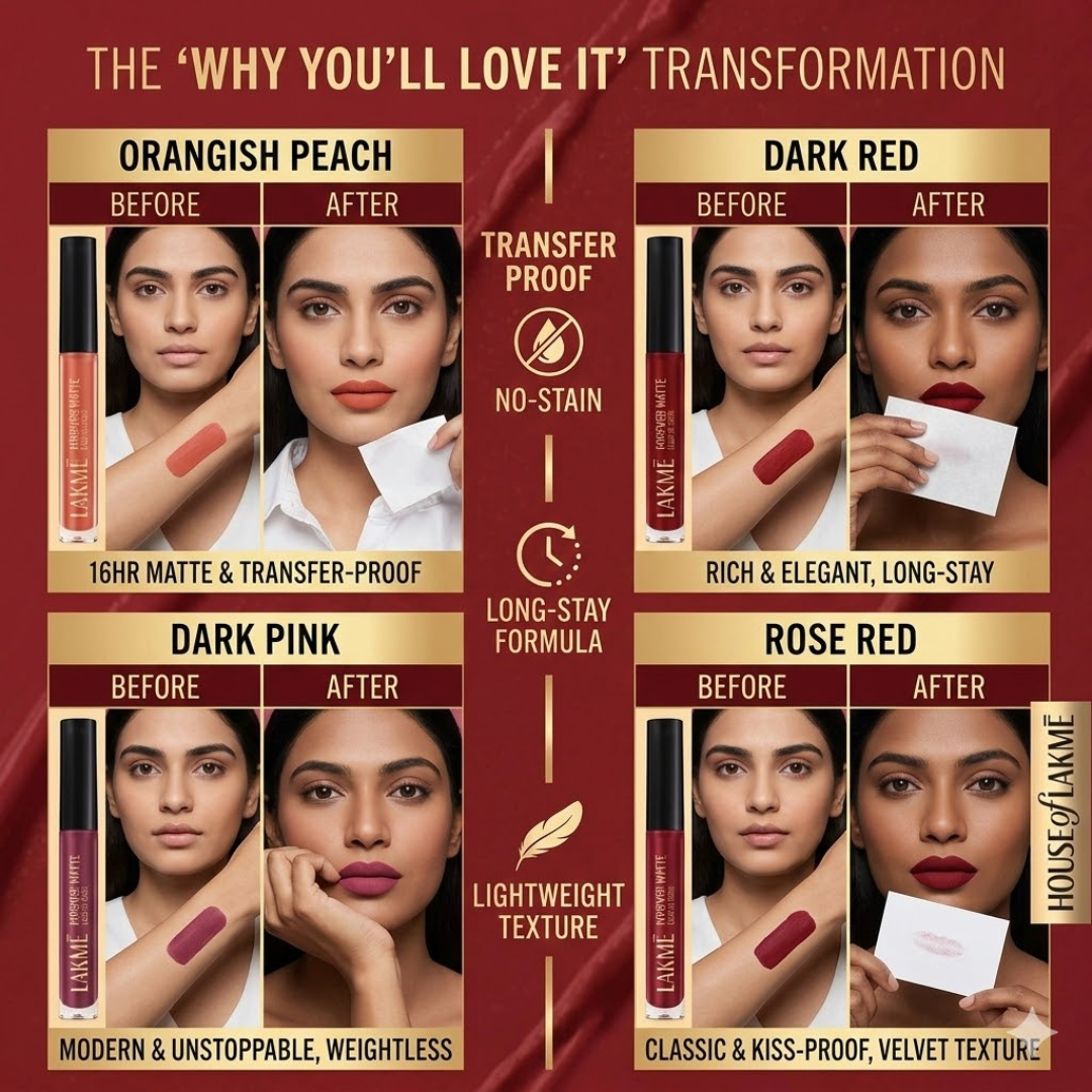SL Basics Matte For You Liquid Matte Lipsticks | 16HR Wear, Transfer Proof & Vitamin E Enriched (Pack of 4)