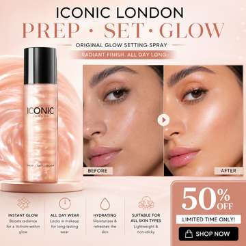 Iconic London Prep · Set · Glow Original Glow Setting Spray – 50% OFF – Radiant Finish, All Day Long – Instant Glow, All-Day Wear & Hydrating – Lightweight, Non-Sticky – For All Skin Types