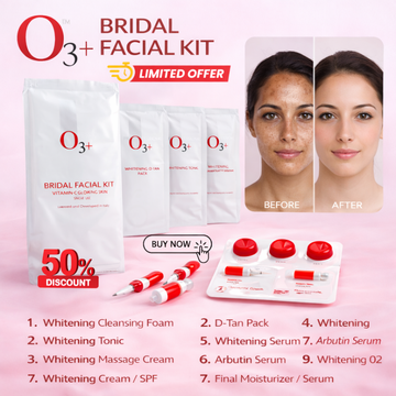 O3+ Bridal Facial Kit | 10-Step Vitamin C Glowing Skin Treatment with D-Tan Pack, Whitening Serum & Arbutin | Salon-Like Bridal Radiance at Home