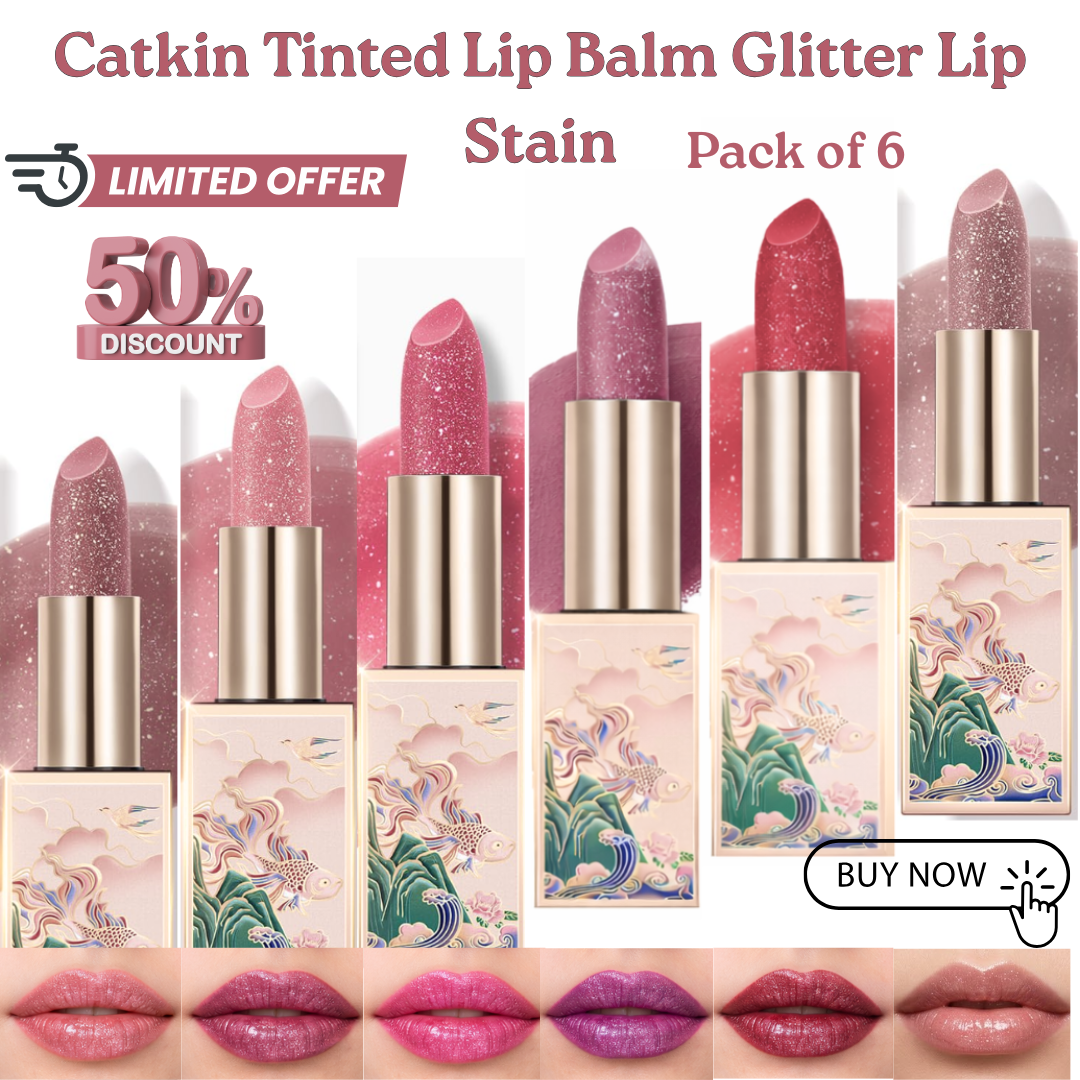 Catkin Tinted Lip Balm Glitter Lip Stain Pack of 6 - 24HR Hydrating Shimmer Lip Color with 3-in-1 Versatility