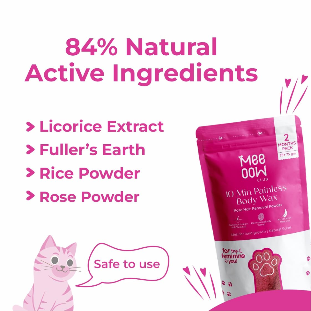 MEEOW 10-Min Painless DIY Hair Removal Mask | 4-in-1 Camel Milk & Rose Herbal Powder | Removes Hair, Reduces Tan, Exfoliates & Nourishes