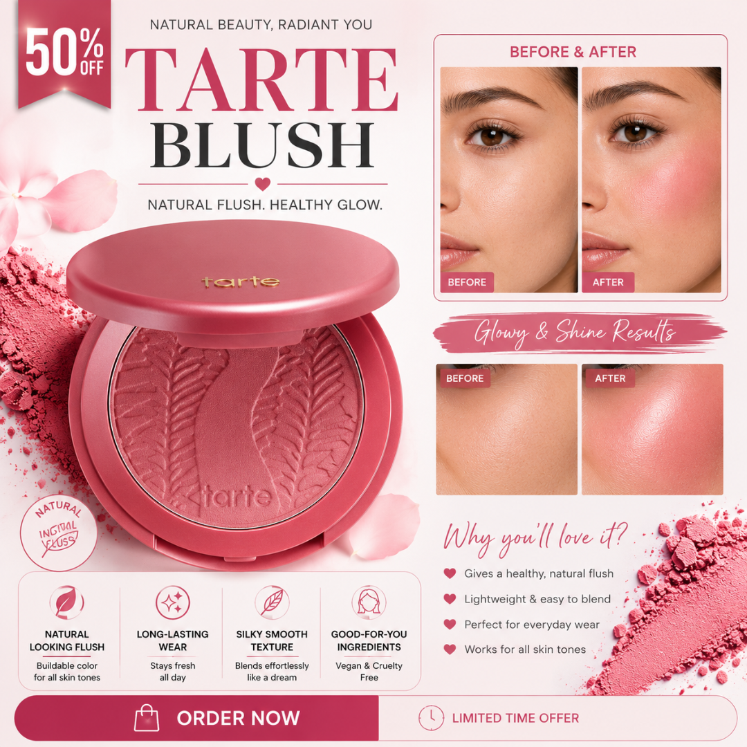 Tarte Blush – Natural Flush, Healthy Glow – Silky Smooth, Buildable Color & Long-Lasting Wear – Natural-Looking Flush, Blends Effortlessly – Vegan, Cruelty-Free & Paraben-Free