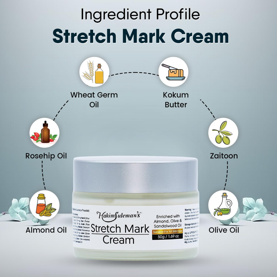 Hakim Suleman's Stretch Mark & Scar Removal Cream | Enriched with Almond, Olive & Sandalwood Oil | Reduces Stretch Marks, Scars & Improves Skin Elasticity