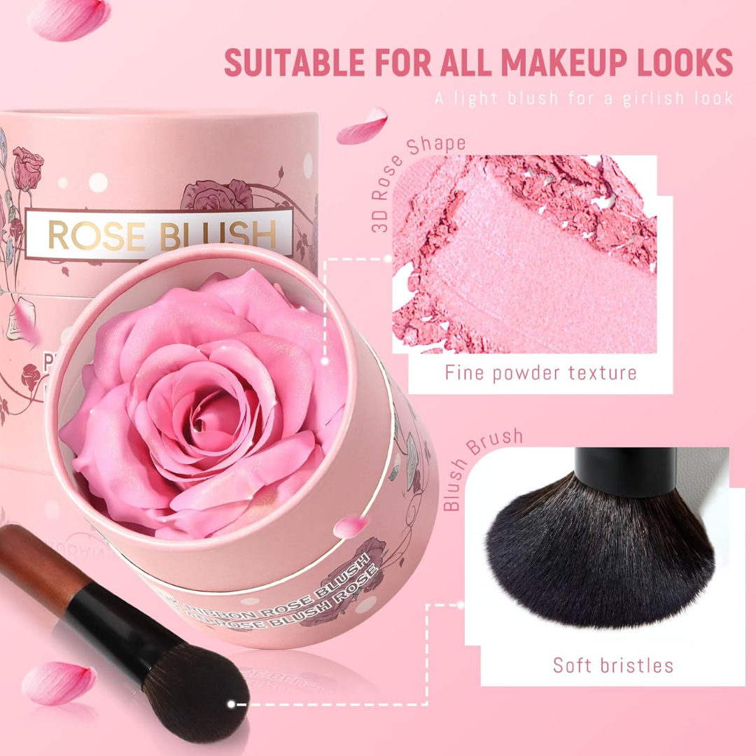 3D Rose Blush & Highlighter with Free Blending brush | Multi-purpose Blush + Eyeshadow + highlighter