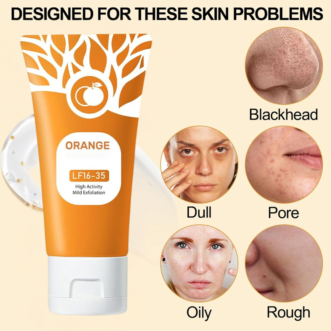 Orange Exfoliating Gel with Botanical Fibers & Jojoba Oil - Gentle Deep Cleansing for Face & Body
