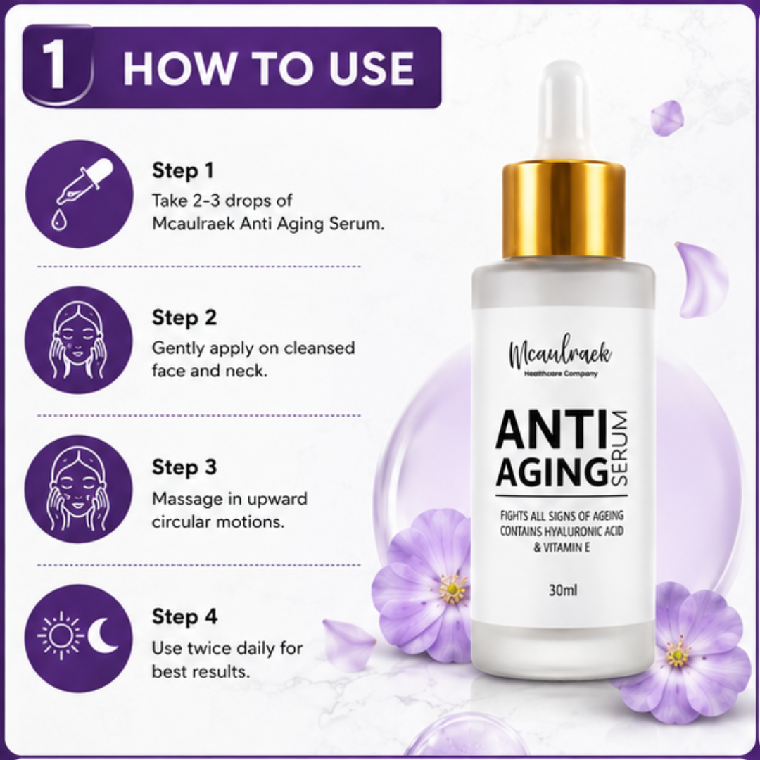 Mcaulraek Anti-Aging Serum – Youthful Skin, Radiant You – Powerful Blend of Hyaluronic Acid & Vitamin E – Reduces Wrinkles, Fine Lines & Signs of Aging – Deeply Hydrates, Nourishes & Improves Elasticity