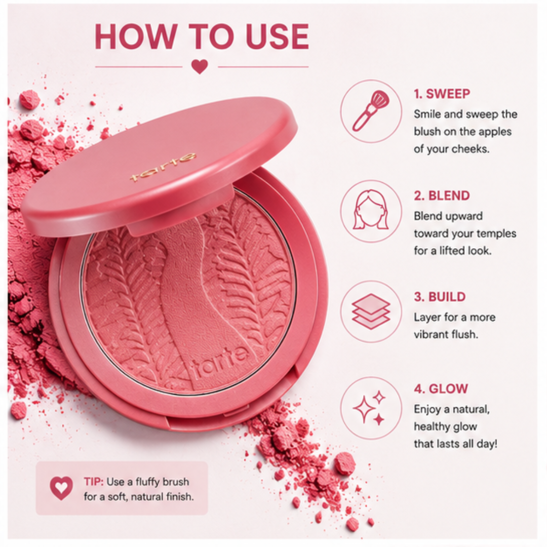 Tarte Blush – Natural Flush, Healthy Glow – Silky Smooth, Buildable Color & Long-Lasting Wear – Natural-Looking Flush, Blends Effortlessly – Vegan, Cruelty-Free & Paraben-Free