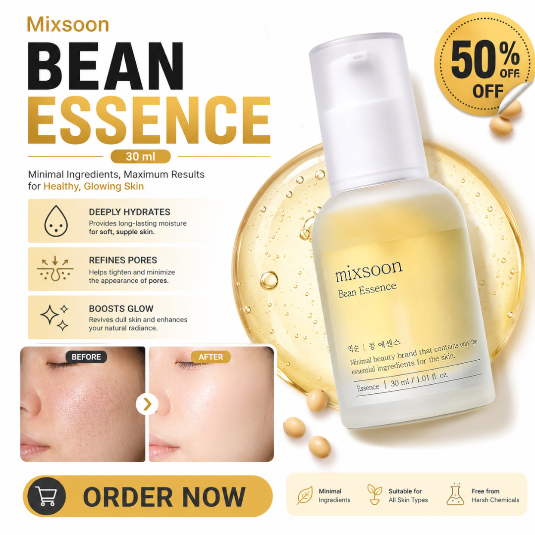 mixsoon Bean Essence – 50% OFF – Nourish, Refine & Reveal Radiance – Minimal Ingredients, Maximum Results – Smooths Texture, Deeply Hydrates, Refines Pores, Boosts Glow