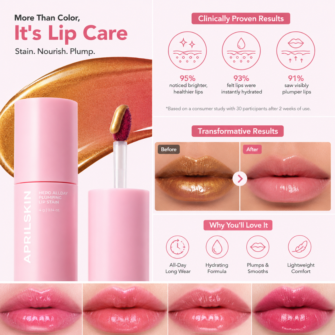 Aprilskin Hero All Day Plumping Lip Stain – Buy 1 Get 1 FREE – Fuller, Smoother & All Day Long – Peel Off, Reveal Pink – Instant Volume, All Day Wear – Non-Sticky, Lightweight