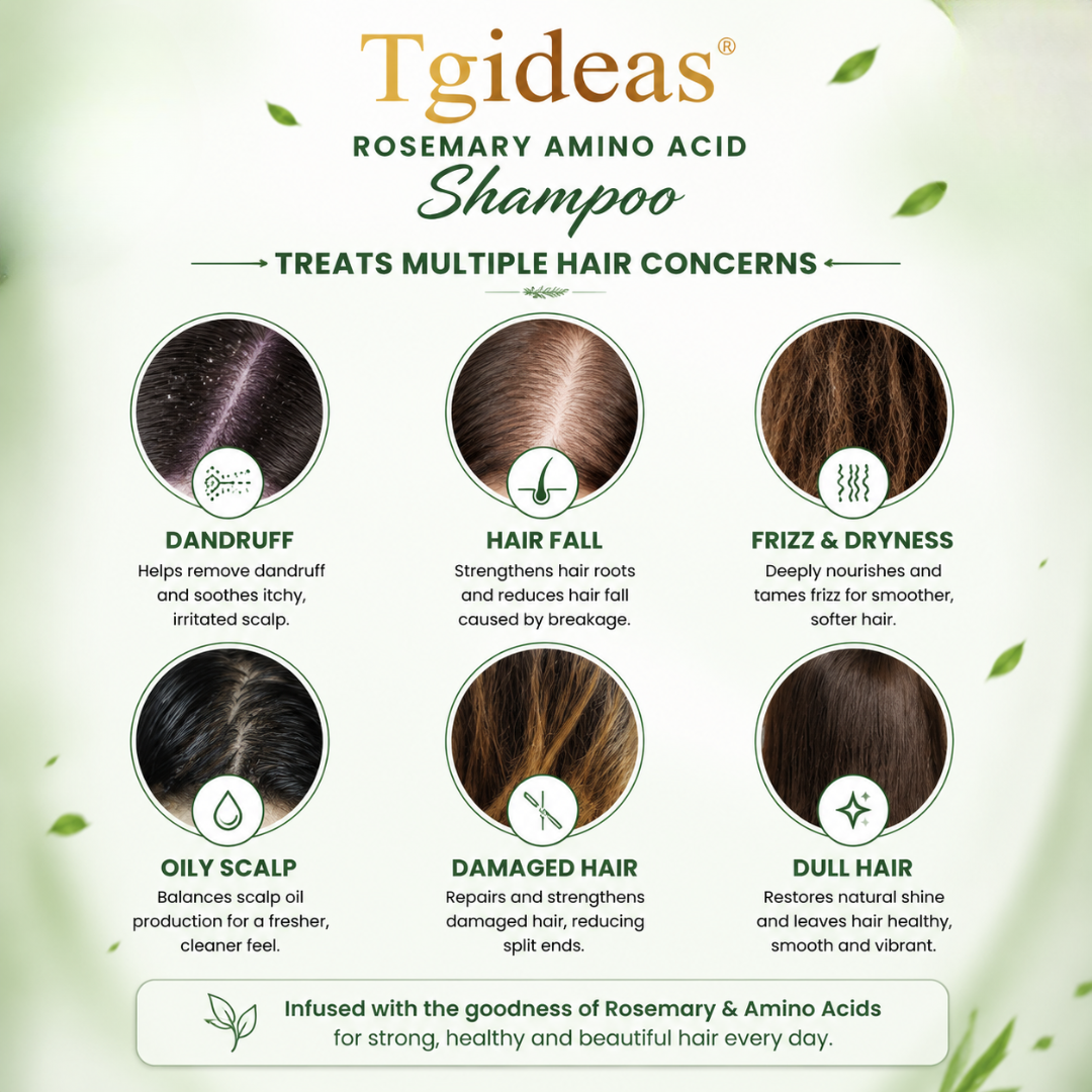 Tgideas Rosemary Amino Acid Shampoo – Strengthens Hair Roots, Promotes Hair Growth, Reduces Hair Fall – Deep Cleansing, Nourishing & Safe – For Dandruff, Oily Scalp, Dry & Frizzy Hair