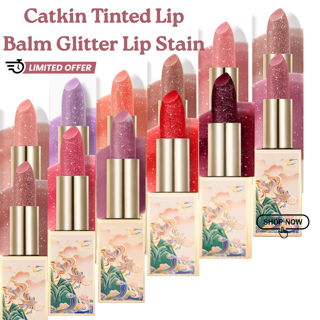 Catkin Tinted Lip Balm Glitter Lip Stain Pack of 6 - 24HR Hydrating Shimmer Lip Color with 3-in-1 Versatility