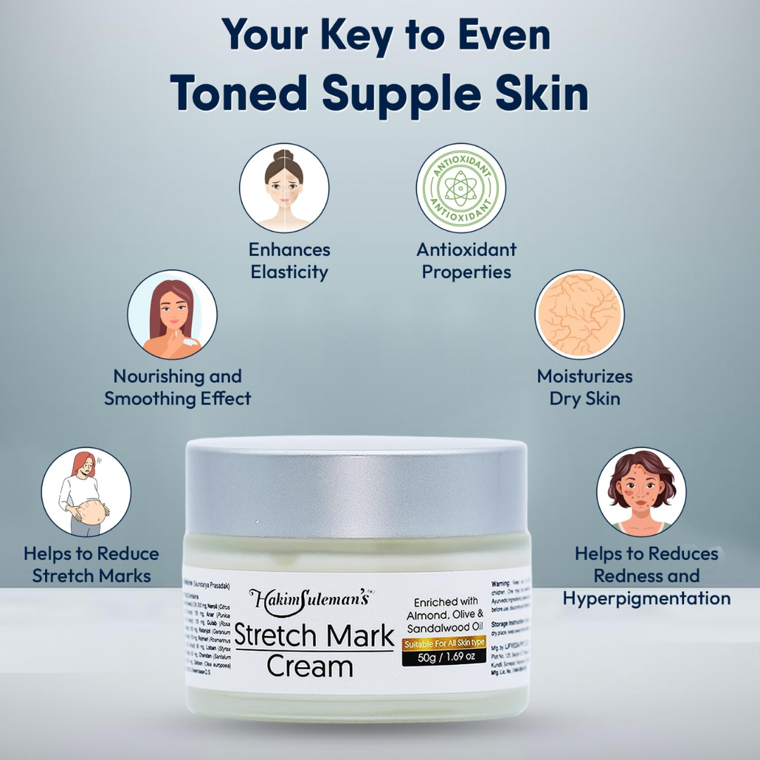 Hakim Suleman's Stretch Mark & Scar Removal Cream | Enriched with Almond, Olive & Sandalwood Oil | Reduces Stretch Marks, Scars & Improves Skin Elasticity