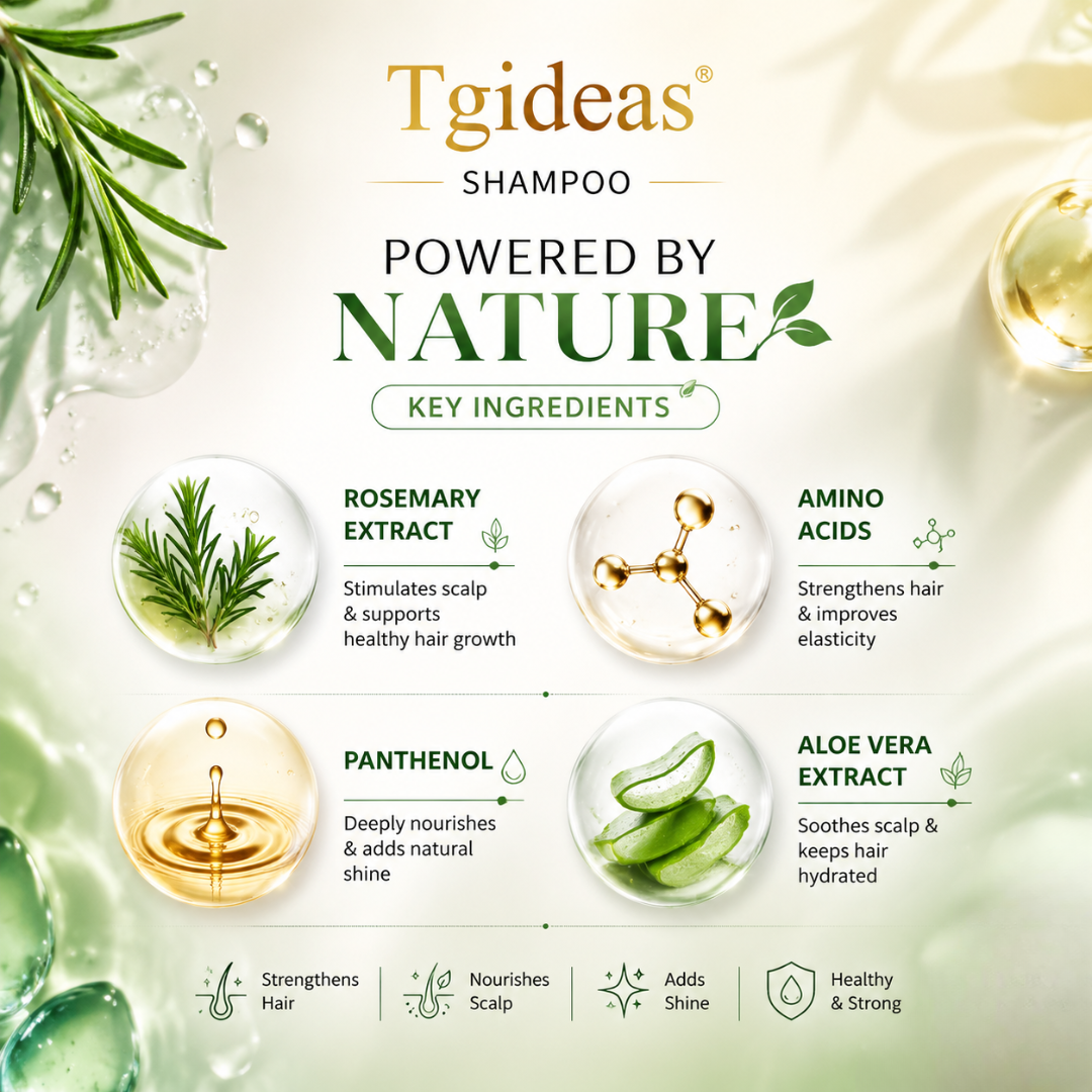 Tgideas Rosemary Amino Acid Shampoo – Strengthens Hair Roots, Promotes Hair Growth, Reduces Hair Fall – Deep Cleansing, Nourishing & Safe – For Dandruff, Oily Scalp, Dry & Frizzy Hair