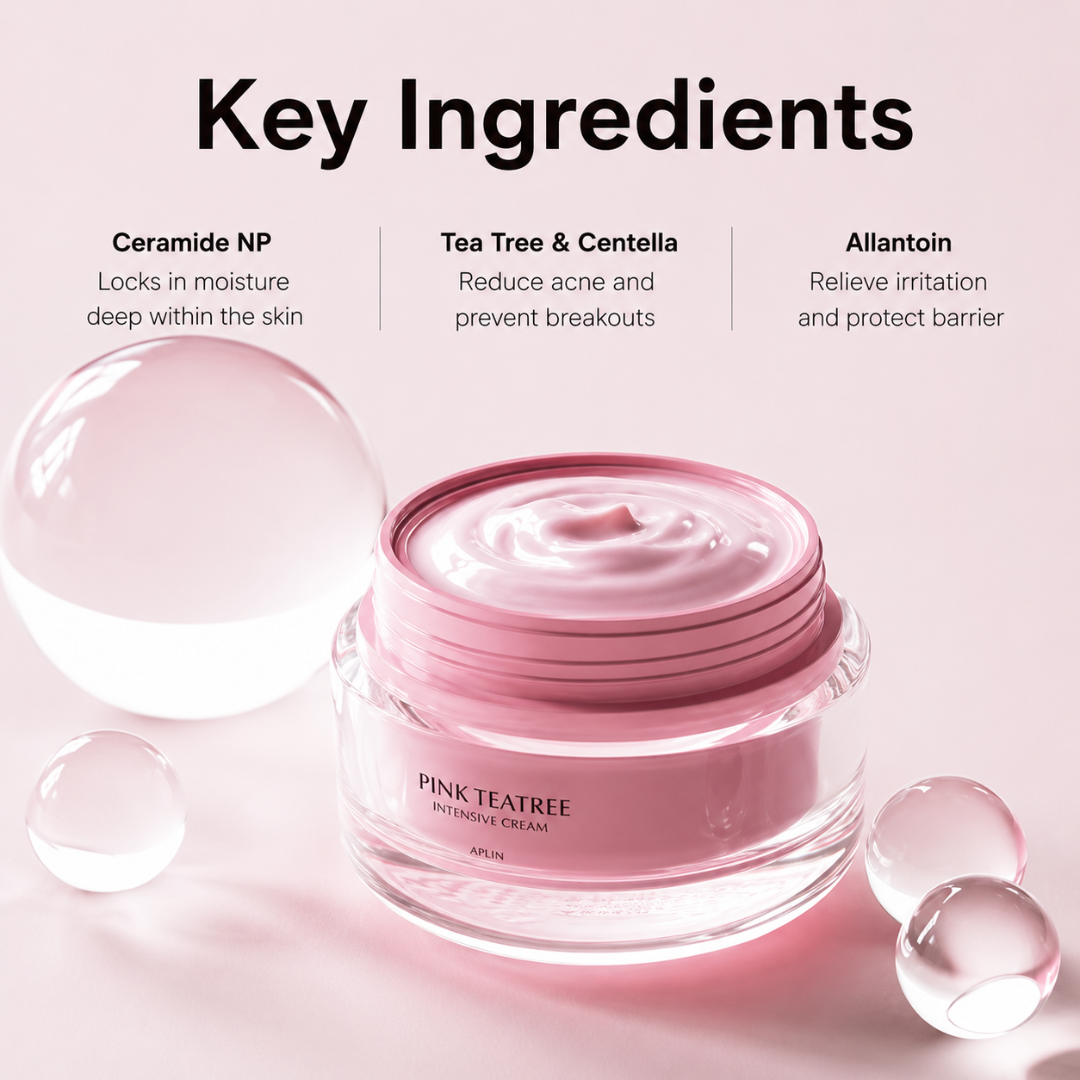Pink Tea Tree Intensive Cream – Calm, Hydrate & Repair – With Cica & Tea Tree – Soothes Irritation, Deep Hydration, Strengthens Skin Barrier – For Sensitive & Acne-Prone Skin – Visible Results in 2 Weeks