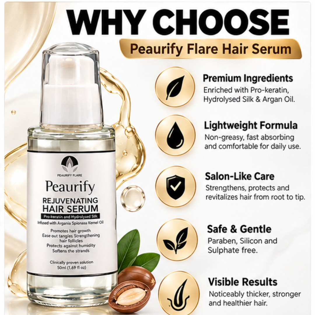 Peaurify Flare Rejuvenating Hair Serum – Anti-Hair Fall & Hair Growth Treatment – Pro-Keratin & Argan Oil