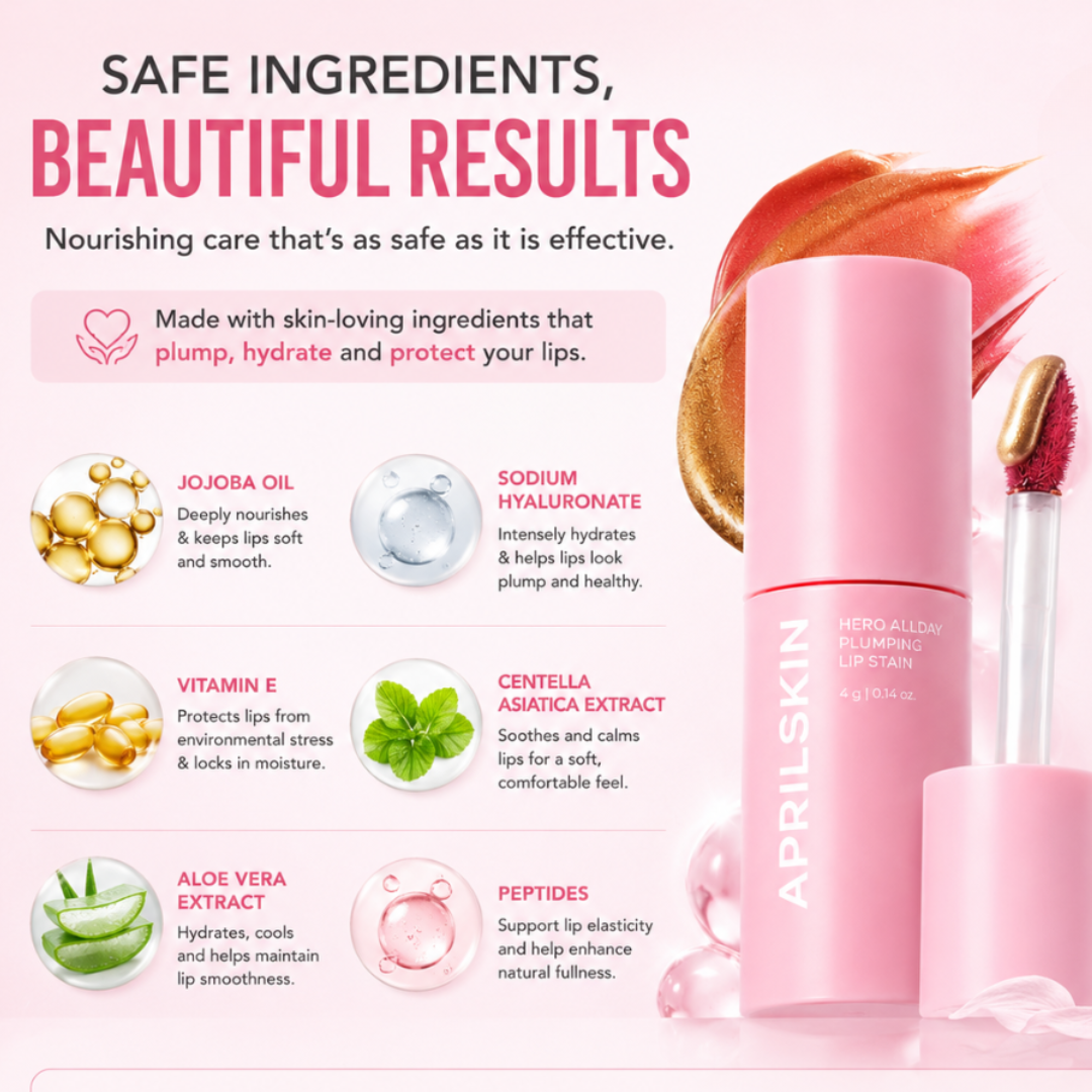 Aprilskin Hero All Day Plumping Lip Stain – Buy 1 Get 1 FREE – Fuller, Smoother & All Day Long – Peel Off, Reveal Pink – Instant Volume, All Day Wear – Non-Sticky, Lightweight
