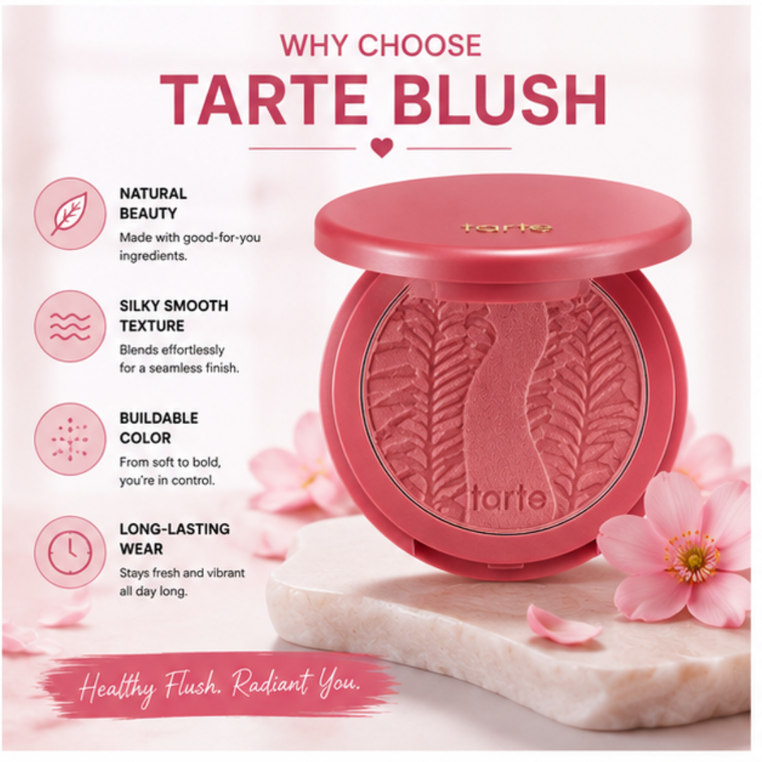 Tarte Blush – Natural Flush, Healthy Glow – Silky Smooth, Buildable Color & Long-Lasting Wear – Natural-Looking Flush, Blends Effortlessly – Vegan, Cruelty-Free & Paraben-Free