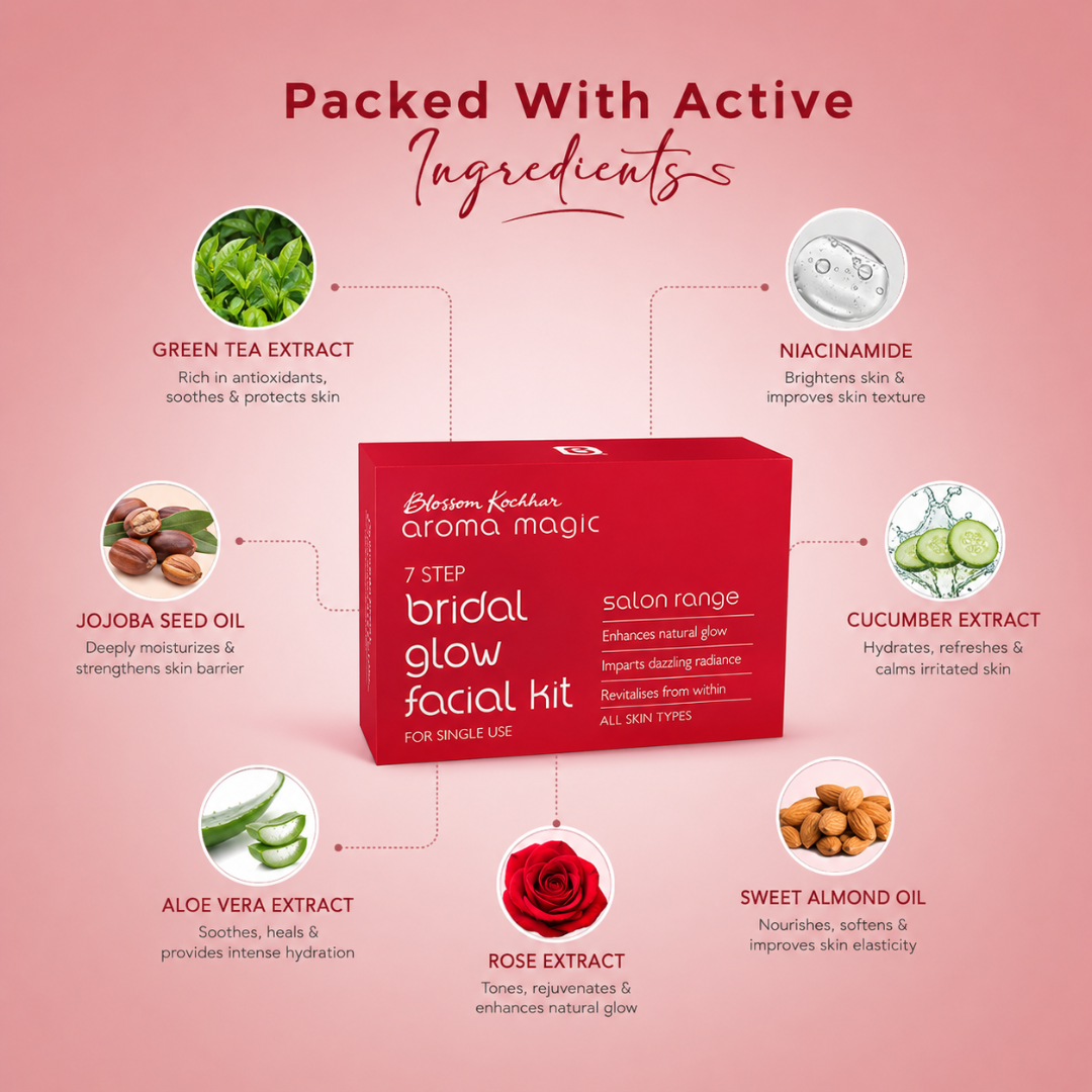 Aroma Magic 7 Step Bridal Glow Facial Kit – Salon Range – Enhances Natural Glow, Imparts Dazzling Radiance, Revitalises From Within – Complete 7-Step Facial at Home – For All Skin Types