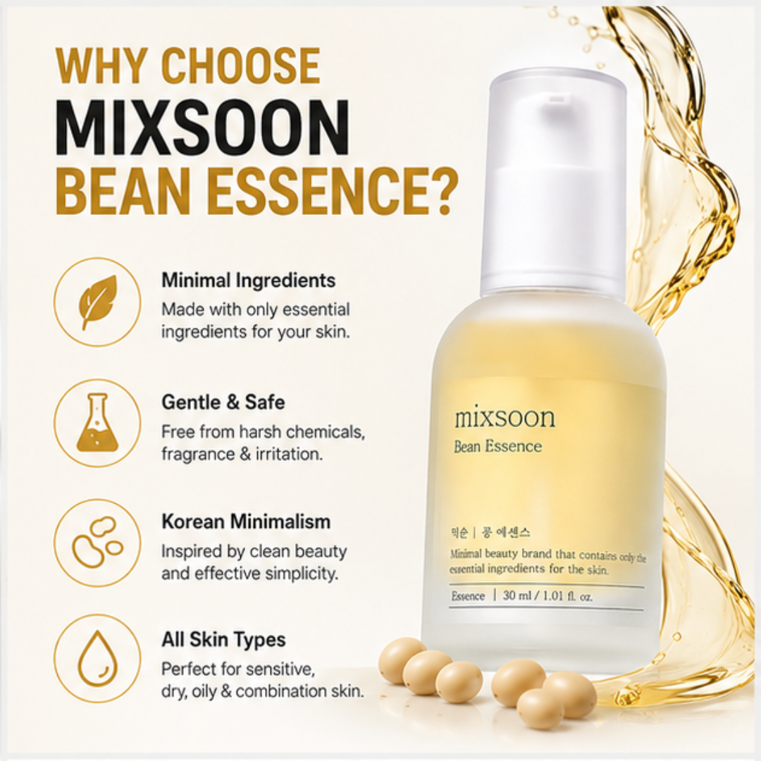 mixsoon Bean Essence – 50% OFF – Nourish, Refine & Reveal Radiance – Minimal Ingredients, Maximum Results – Smooths Texture, Deeply Hydrates, Refines Pores, Boosts Glow