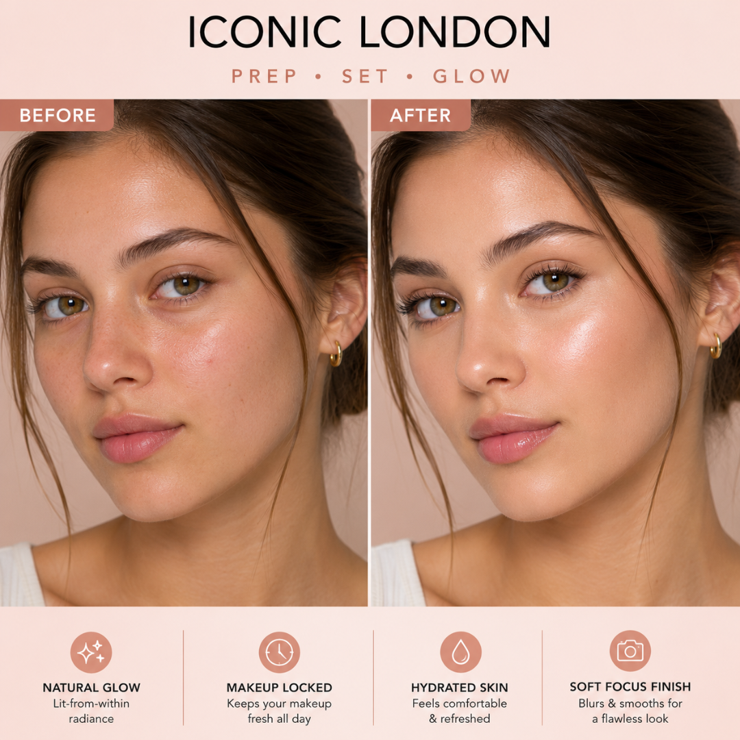 Iconic London Prep · Set · Glow Original Glow Setting Spray – 50% OFF – Radiant Finish, All Day Long – Instant Glow, All-Day Wear & Hydrating – Lightweight, Non-Sticky – For All Skin Types