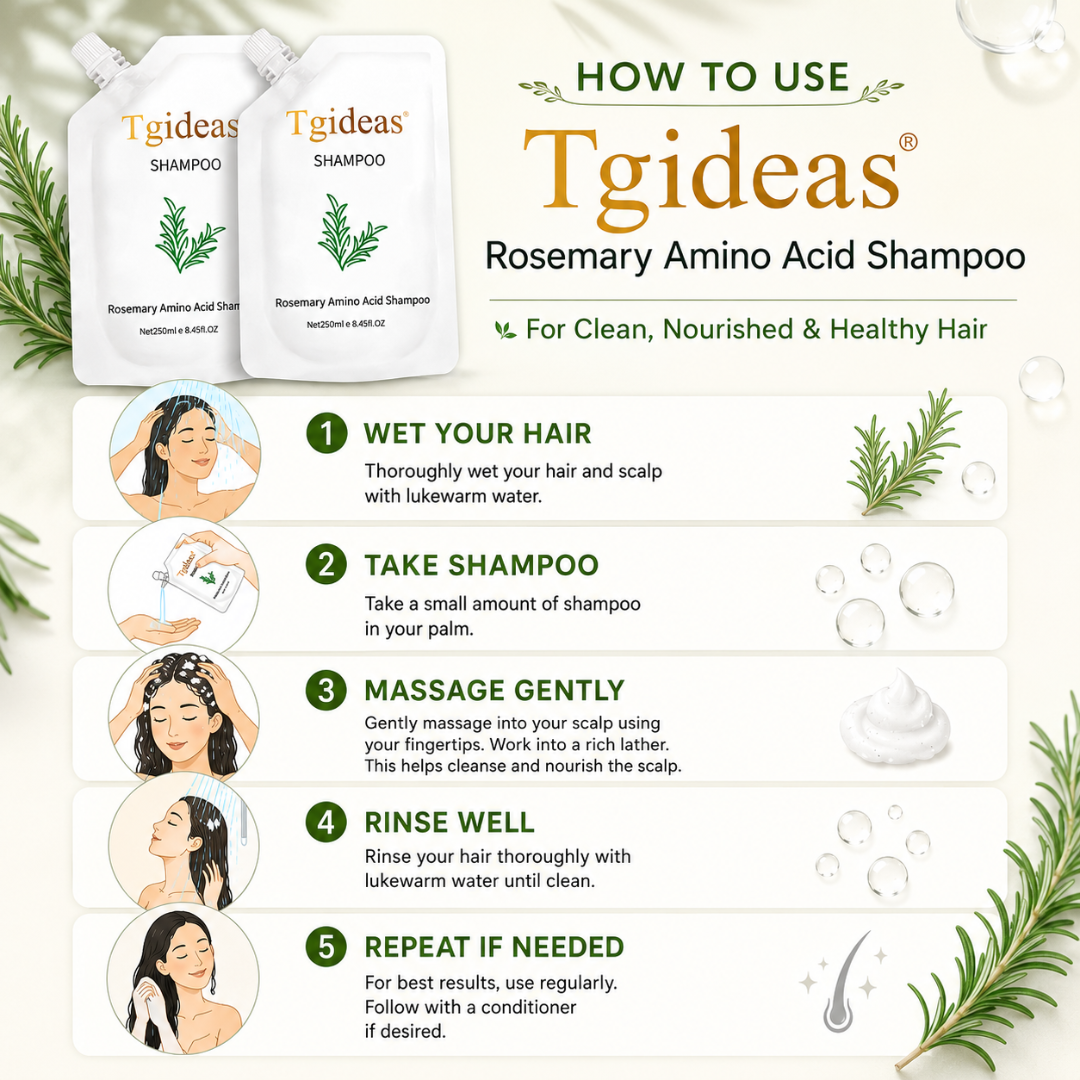 Tgideas Rosemary Amino Acid Shampoo – Strengthens Hair Roots, Promotes Hair Growth, Reduces Hair Fall – Deep Cleansing, Nourishing & Safe – For Dandruff, Oily Scalp, Dry & Frizzy Hair