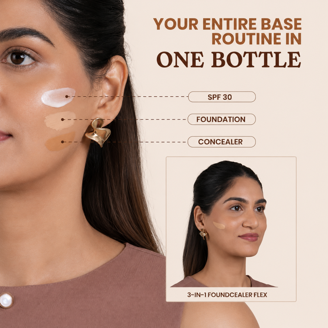 TYPSY BEAUTY FOUNDCEALER 3-in-1 – Foundation + Concealer + SPF 30 – Pakistan's First Dual Applicator (Pump + Wand) – Full Coverage, Breathable, Hydrating – FREE Beauty Blender