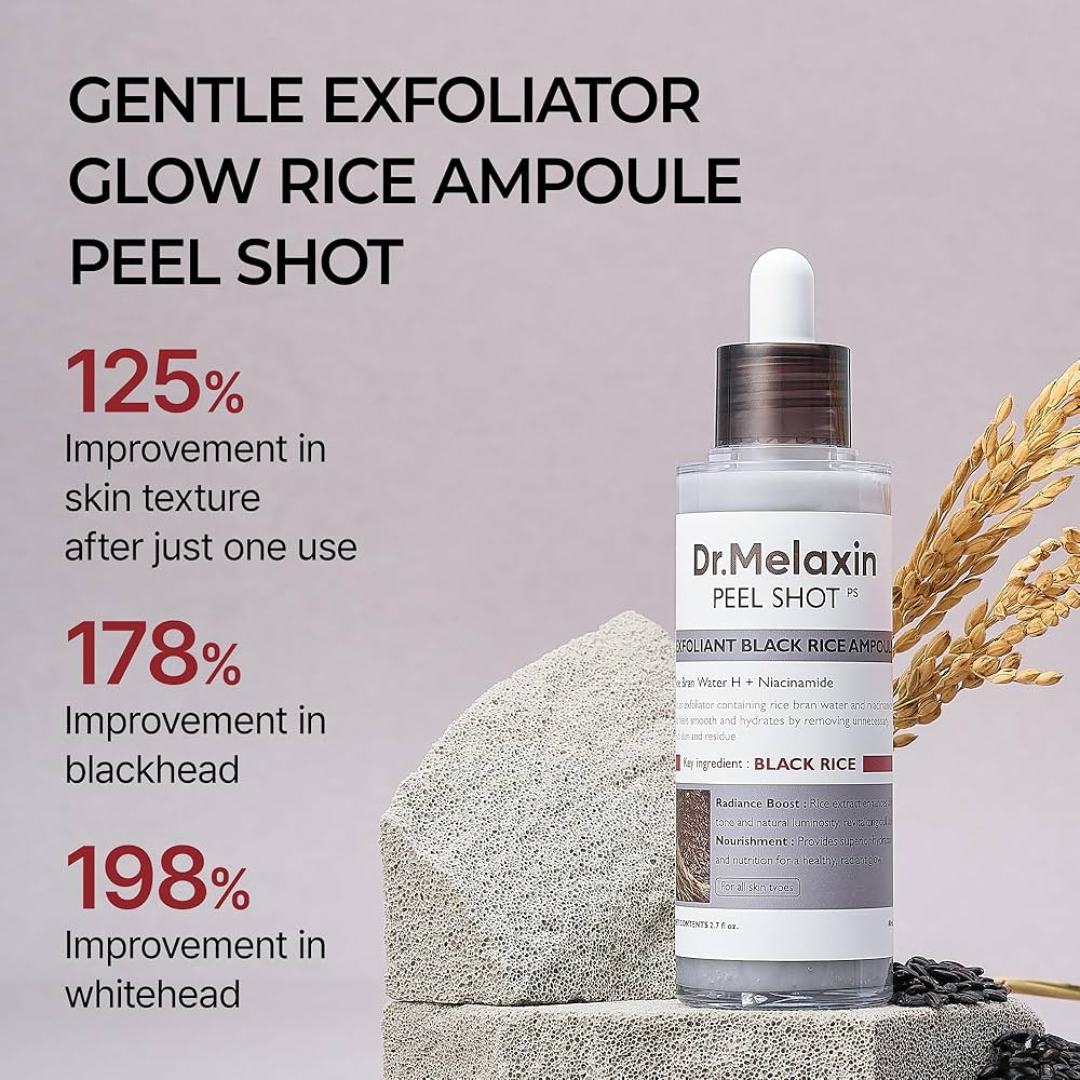 Dr. Melaxin Peel Shot Exfoliating Black Rice Ampoule | Gommage Peeling with Rice Water, Niacinamide & AHA/BHA | Removes Blackheads, Unclogs Pores & Smooths Skin