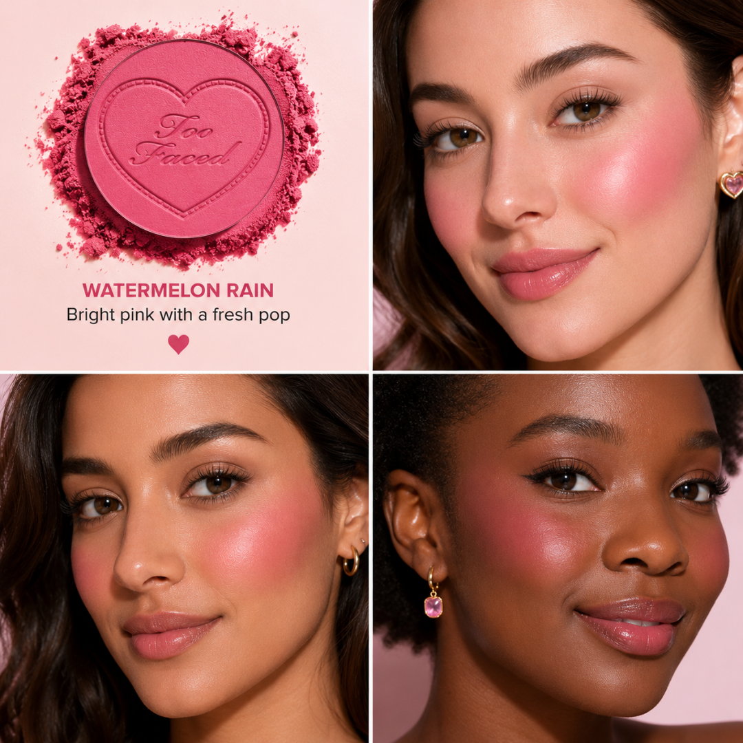 Too Faced Jewel Crush Blush & Highlighter Face Palette – A Little Glow, A Lot More You – 4 Shades: Shooting Star, Golden Hour, Velvet Crush & Watermelon Rain – Radiant, Blendable & Buildable – Silky Soft, Long-Lasting