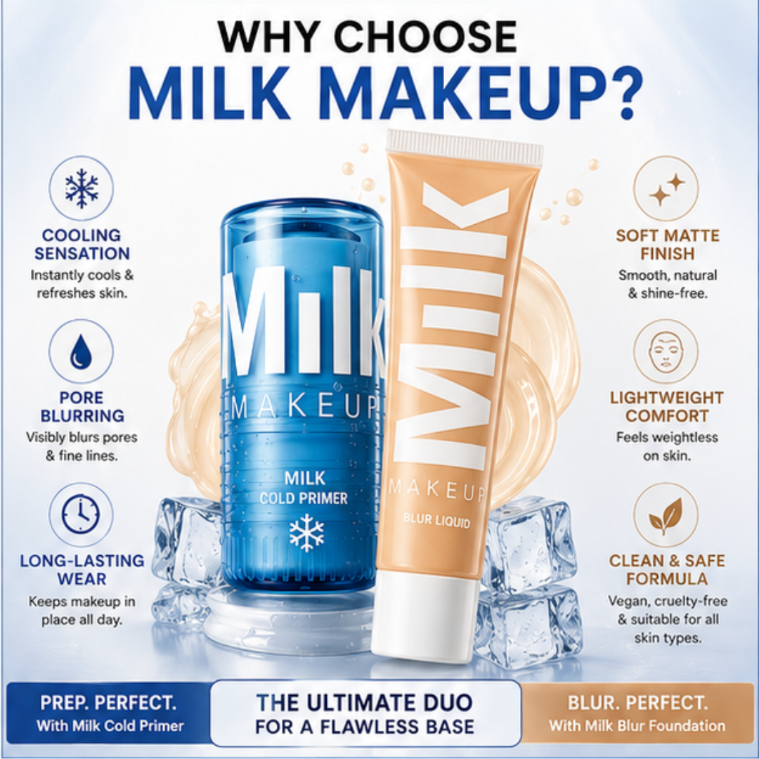 Milk Makeup Cold Primer + Blur Foundation Deal – Prep, Blur & Stay Flawless – Cooling Primer + Blur Foundation Duo – Blurs Pores, Smooths Skin, Controls Oil – Long-Lasting, Soft Matte Finish