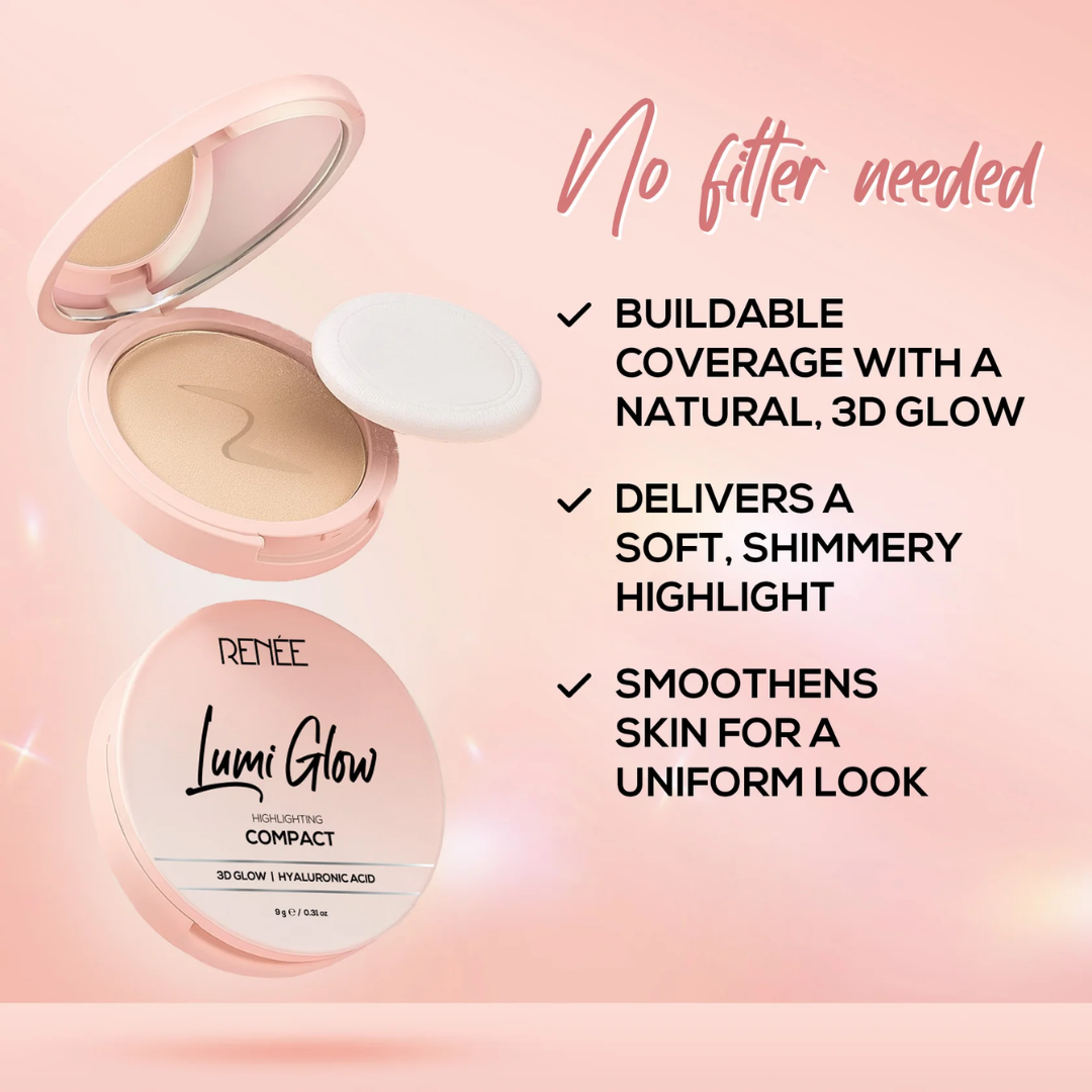 Renee lumi Glow Duo | Glowing moisturizer + Glowing Compact powder | long lasting & waterproof Dewy finish makeup base