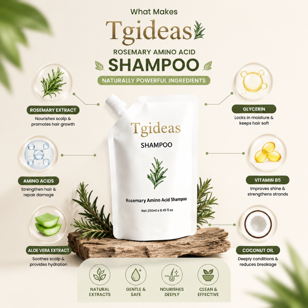 Tgideas Rosemary Amino Acid Shampoo – Strengthens Hair Roots, Promotes Hair Growth, Reduces Hair Fall – Deep Cleansing, Nourishing & Safe – For Dandruff, Oily Scalp, Dry & Frizzy Hair