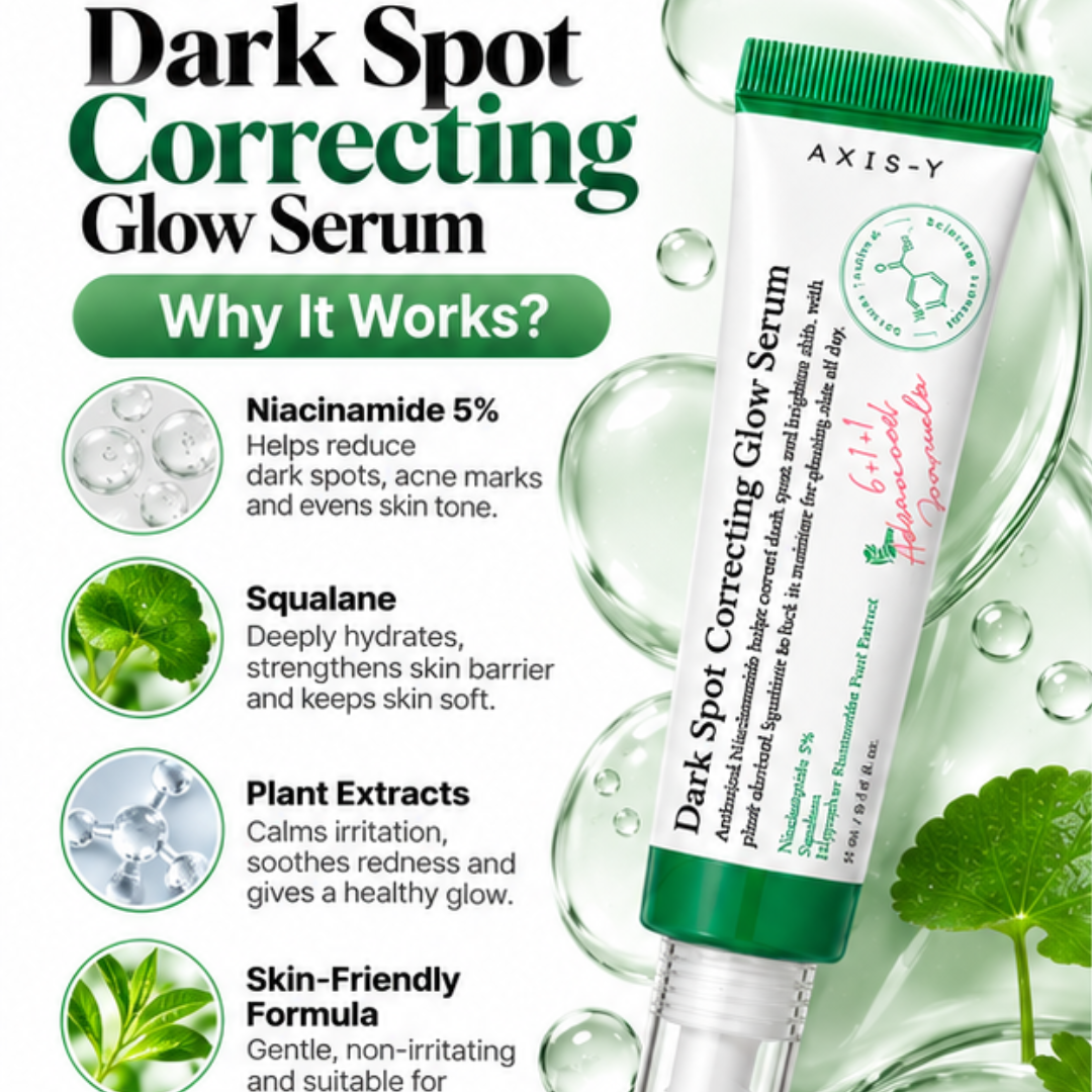 AXIS-Y Dark Spot Correcting Glow Serum – 5% Niacinamide & Squalane – Fades Dark Spots, Acne , Pigmentation & Evens Tone - Give bright & Clean Glowing Skin