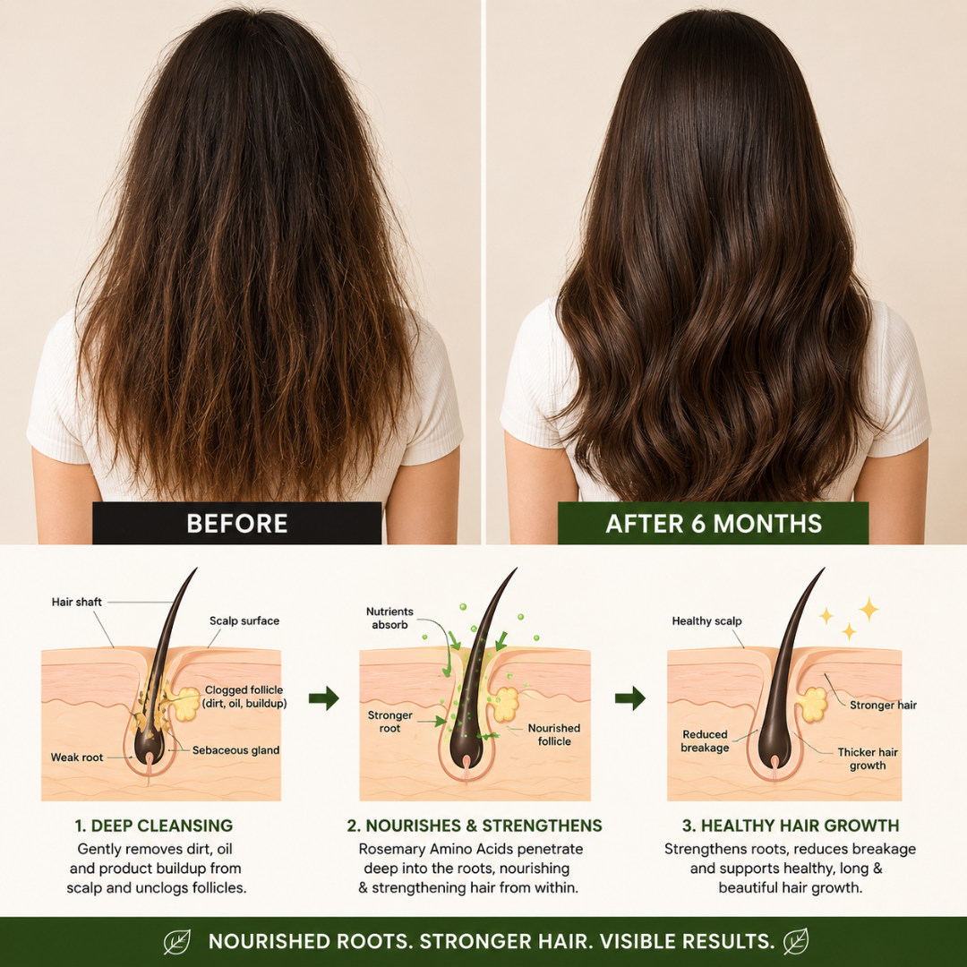Tgideas Rosemary Amino Acid Shampoo – Strengthens Hair Roots, Promotes Hair Growth, Reduces Hair Fall – Deep Cleansing, Nourishing & Safe – For Dandruff, Oily Scalp, Dry & Frizzy Hair