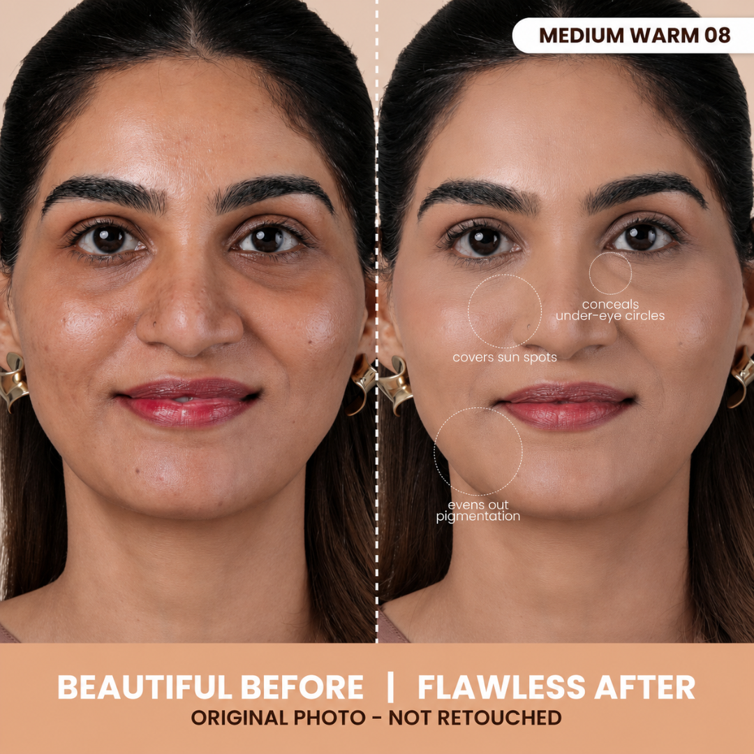 TYPSY BEAUTY FOUNDCEALER 3-in-1 – Foundation + Concealer + SPF 30 – Pakistan's First Dual Applicator (Pump + Wand) – Full Coverage, Breathable, Hydrating – FREE Beauty Blender