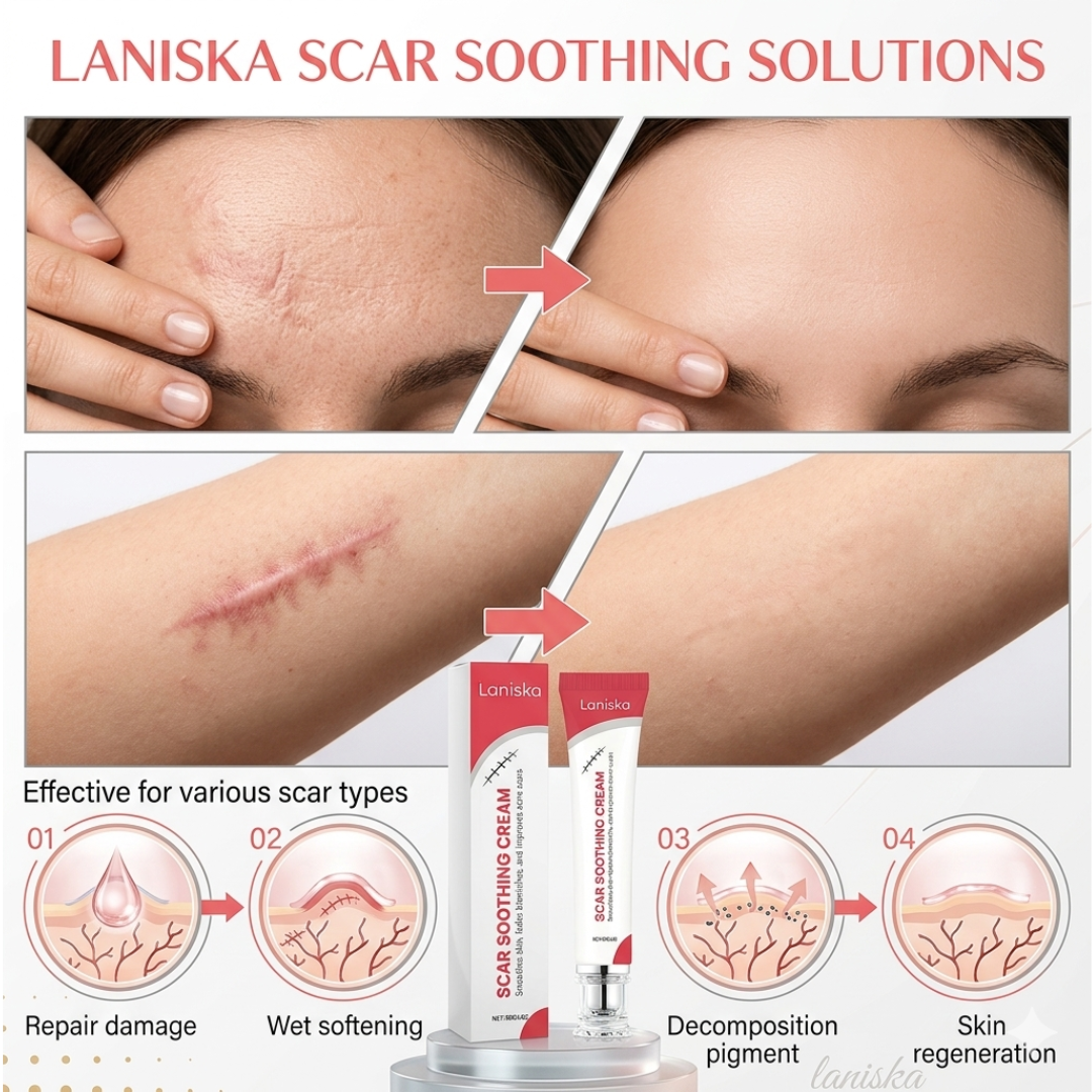 Laniska Scar Soothing Cream | 7-in-1 Skin Repair with Argan Oil, Shea Butter, Vitamin E & Hyaluronic Acid | Fades Scars, Warts & Scratches, Deep Hydration