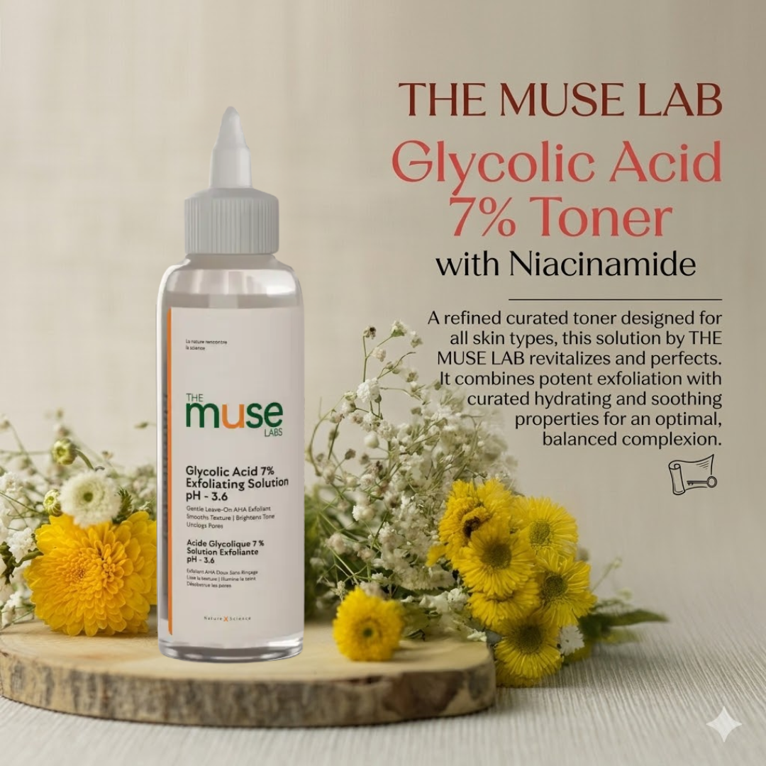 Muse Labs 7% Glycolic Acid Toner | Gentle AHA Exfoliant with Niacinamide & Aloe Vera | Smooth, Bright & Clear Skin