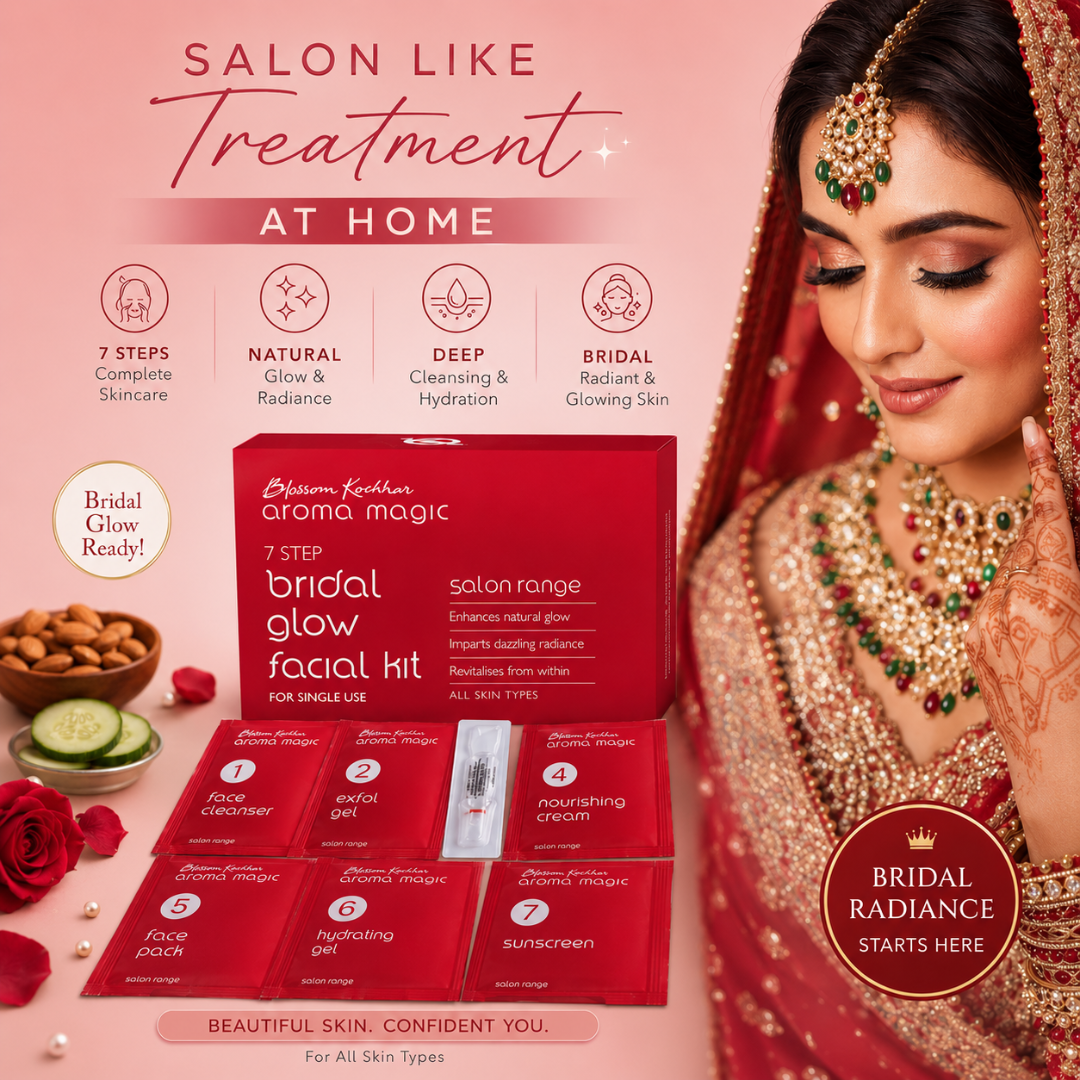 Aroma Magic 7 Step Bridal Glow Facial Kit – Salon Range – Enhances Natural Glow, Imparts Dazzling Radiance, Revitalises From Within – Complete 7-Step Facial at Home – For All Skin Types