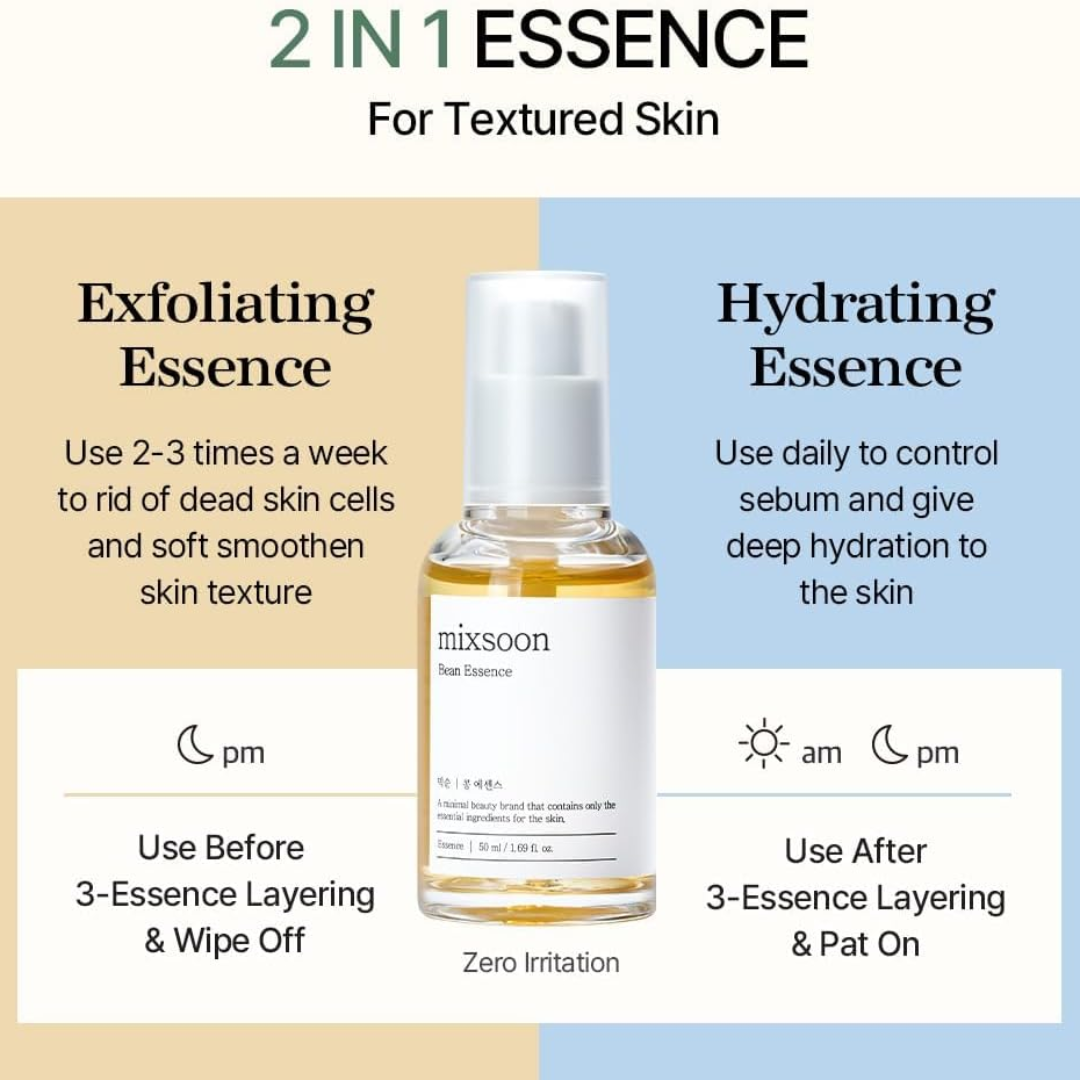 mixsoon Bean Essence – 50% OFF – Nourish, Refine & Reveal Radiance – Minimal Ingredients, Maximum Results – Smooths Texture, Deeply Hydrates, Refines Pores, Boosts Glow