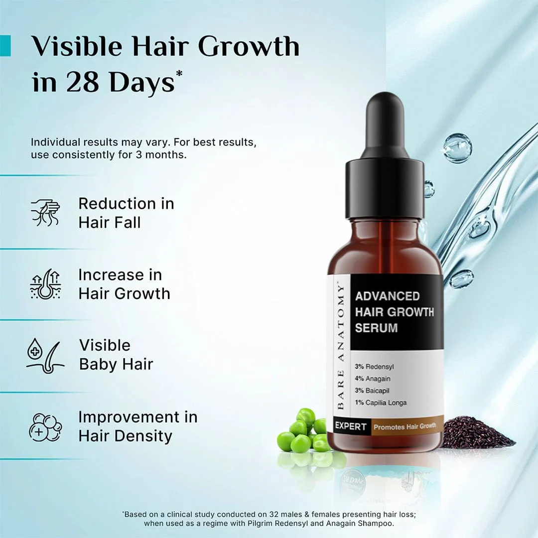 Bare Anatomy Advanced Hair Growth Serum | 3% Redensyl + 4% Anagain + 3% Baicapil + 1% Capilia Longa | Clinically Proven to Reduce Hair Fall & Boost Regrowth