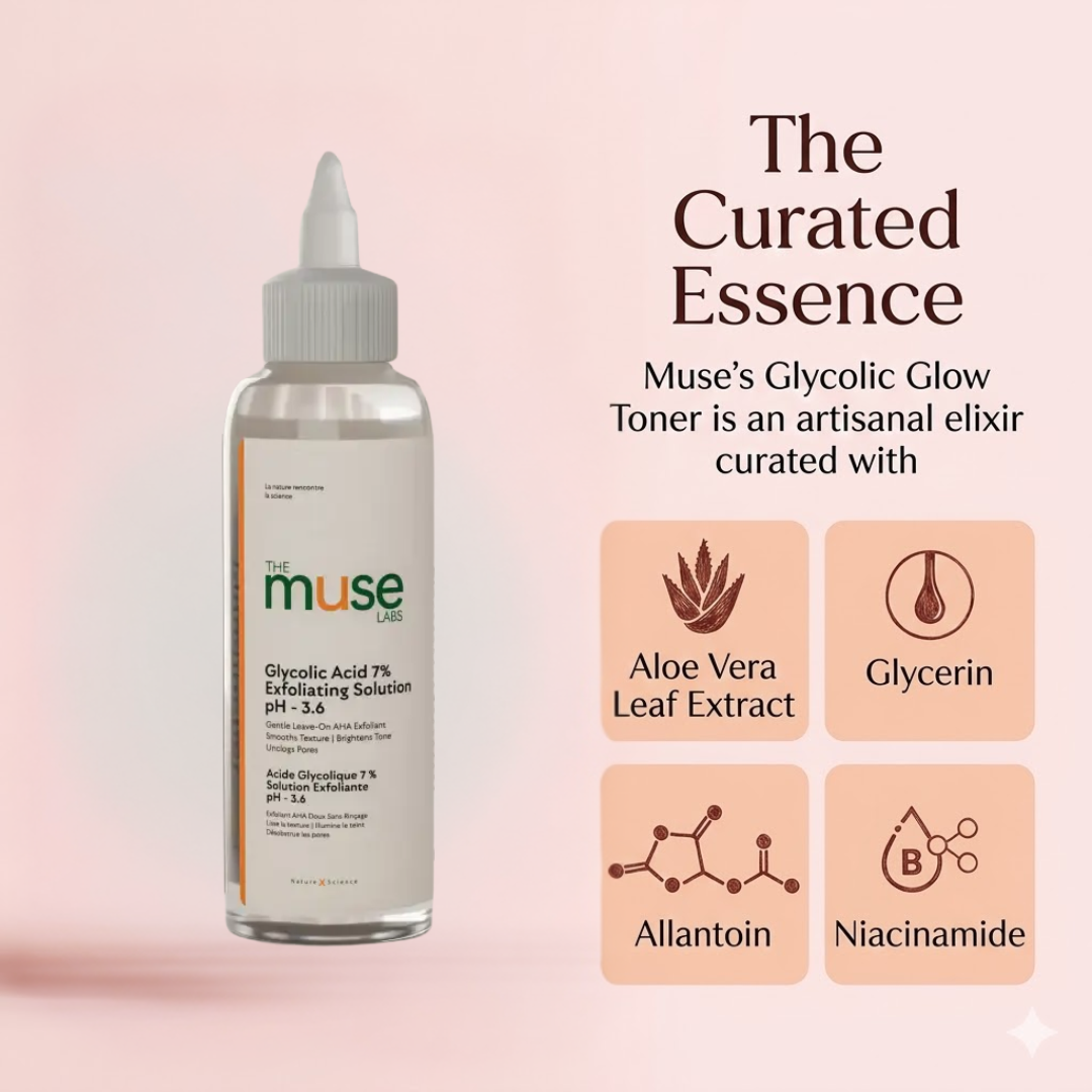 Muse Labs 7% Glycolic Acid Toner | Gentle AHA Exfoliant with Niacinamide & Aloe Vera | Smooth, Bright & Clear Skin