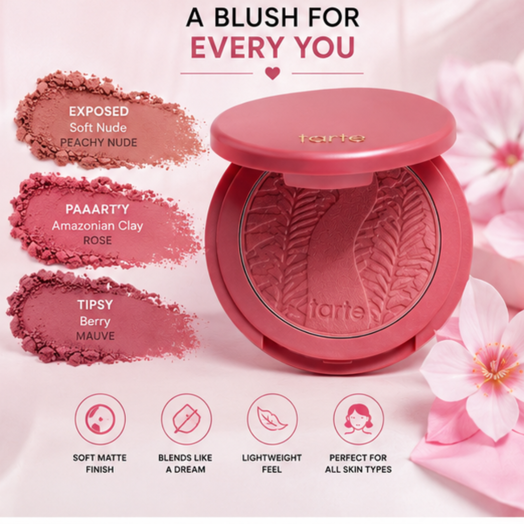 Tarte Blush – Natural Flush, Healthy Glow – Silky Smooth, Buildable Color & Long-Lasting Wear – Natural-Looking Flush, Blends Effortlessly – Vegan, Cruelty-Free & Paraben-Free