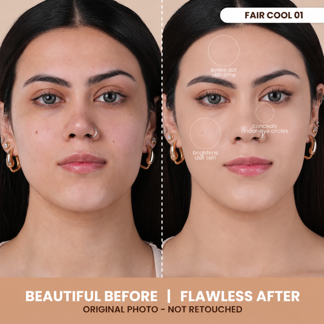 TYPSY BEAUTY FOUNDCEALER 3-in-1 – Foundation + Concealer + SPF 30 – Pakistan's First Dual Applicator (Pump + Wand) – Full Coverage, Breathable, Hydrating – FREE Beauty Blender