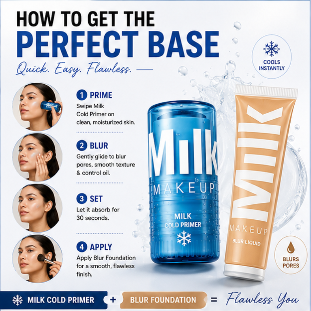 Milk Makeup Cold Primer + Blur Foundation Deal – Prep, Blur & Stay Flawless – Cooling Primer + Blur Foundation Duo – Blurs Pores, Smooths Skin, Controls Oil – Long-Lasting, Soft Matte Finish