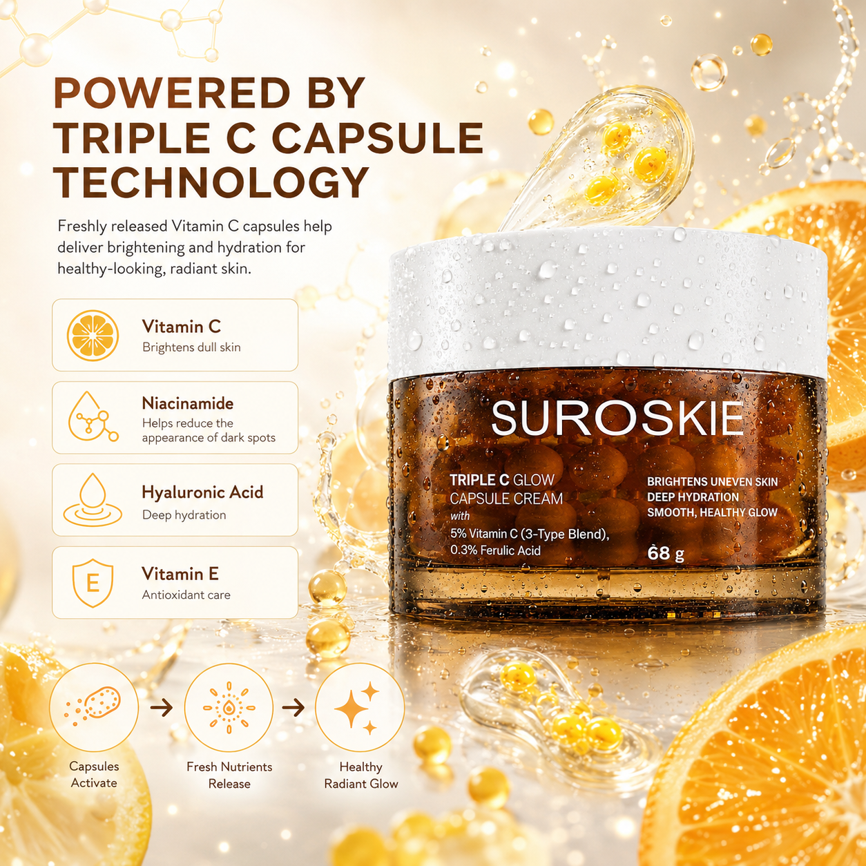 SUROSKIE Triple C Glow Capsule Cream | Brightens Uneven Skin | Deep Hydration | Healthy Radiant Glow
