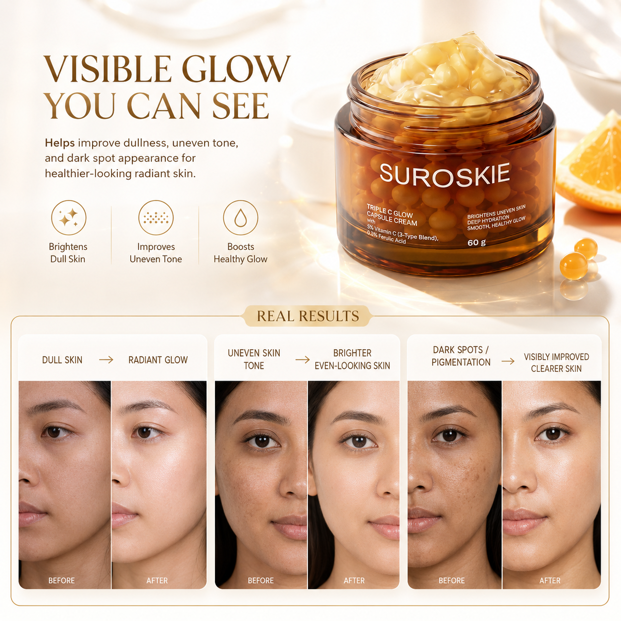 SUROSKIE Triple C Glow Capsule Cream | Brightens Uneven Skin | Deep Hydration | Healthy Radiant Glow