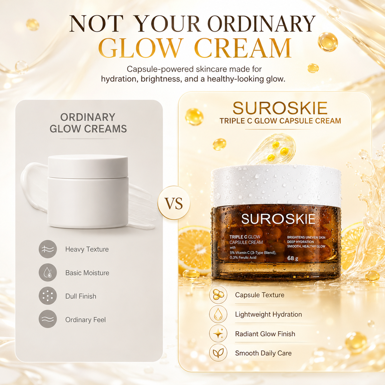 SUROSKIE Triple C Glow Capsule Cream | Brightens Uneven Skin | Deep Hydration | Healthy Radiant Glow